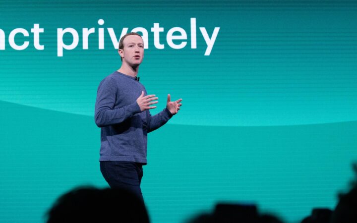 Mark Zuckerberg speaking on stage at the F8 developer conference in April 2019